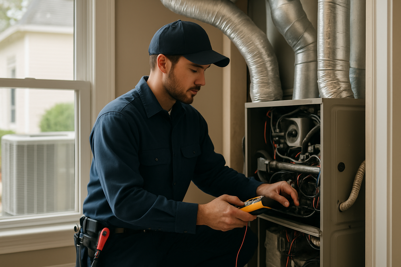 Editorial illustration depicting furnace maintenance north charleston winter