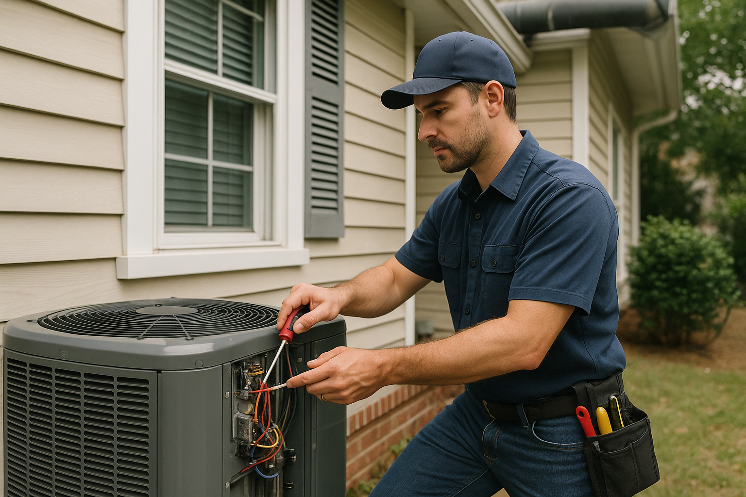 Editorial illustration depicting hvac upgrade before hurricane season charleston